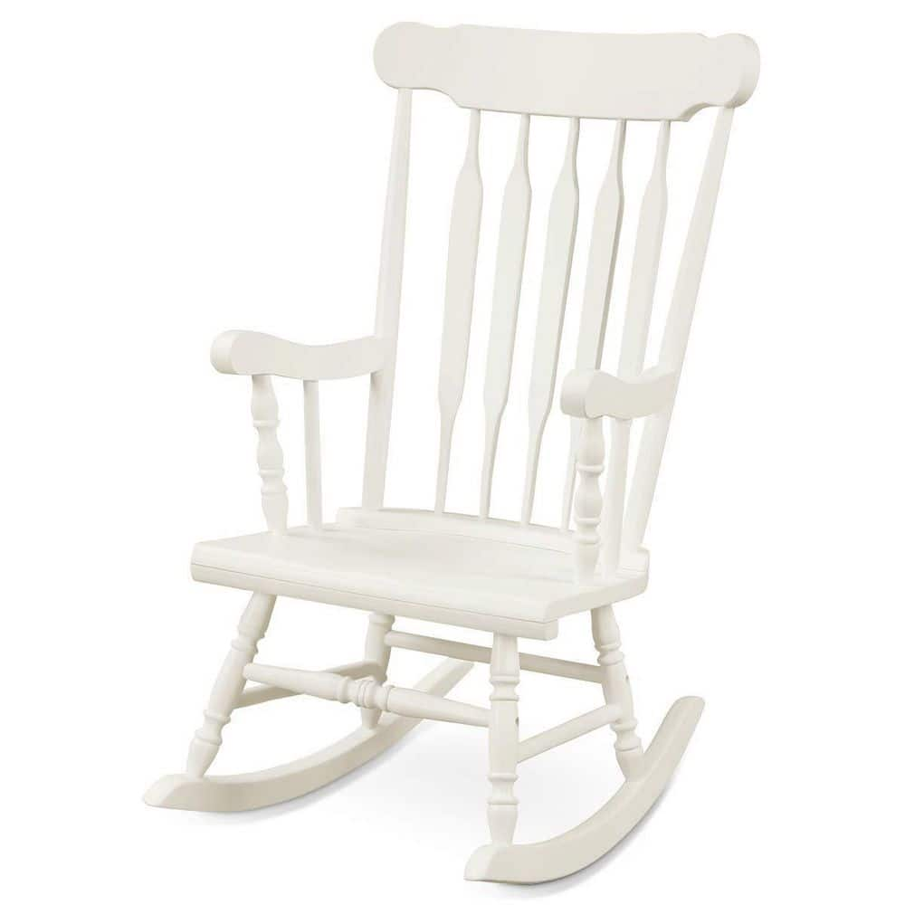 White All-Weather Solid Wood Outdoor Rocking Chair