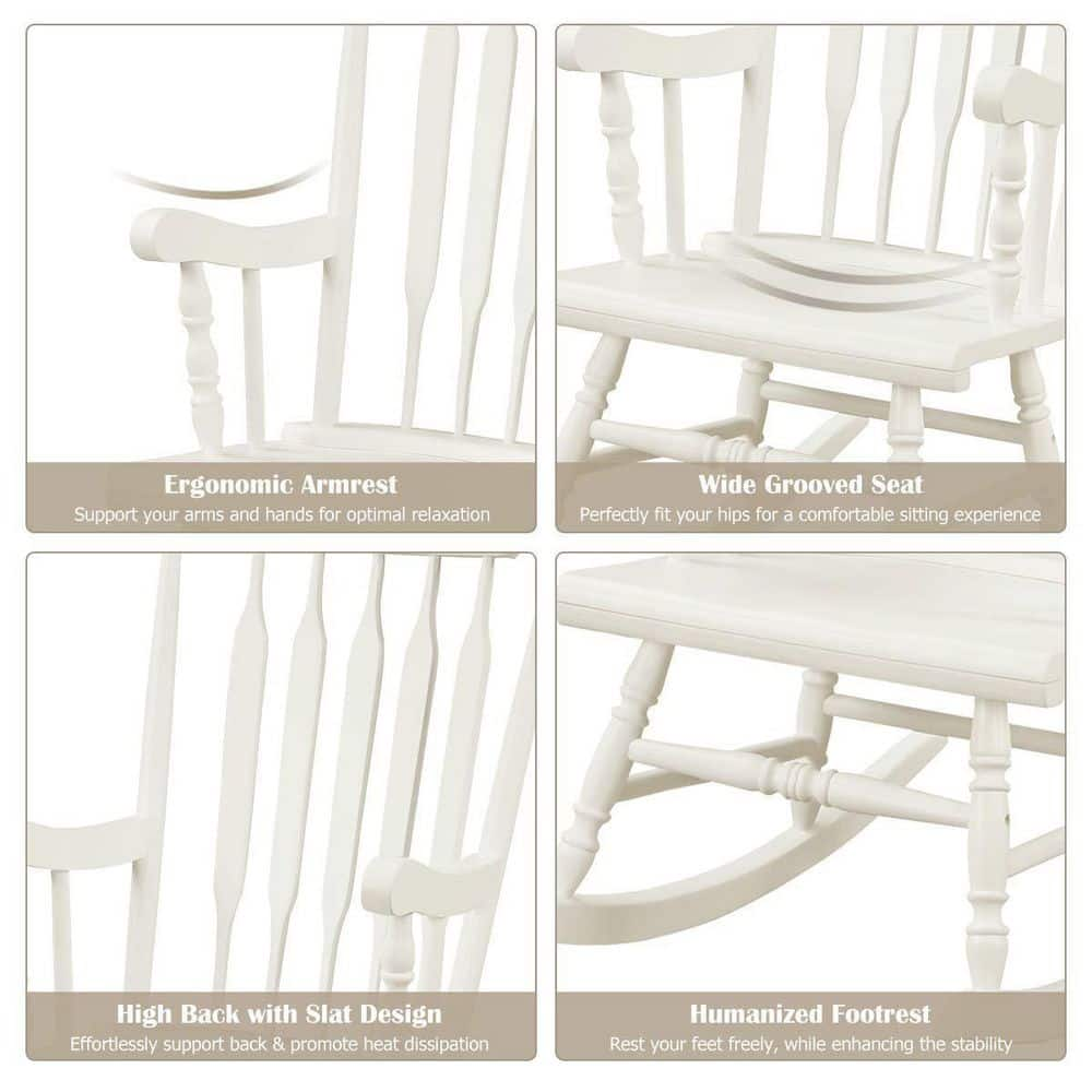 White All-Weather Solid Wood Outdoor Rocking Chair