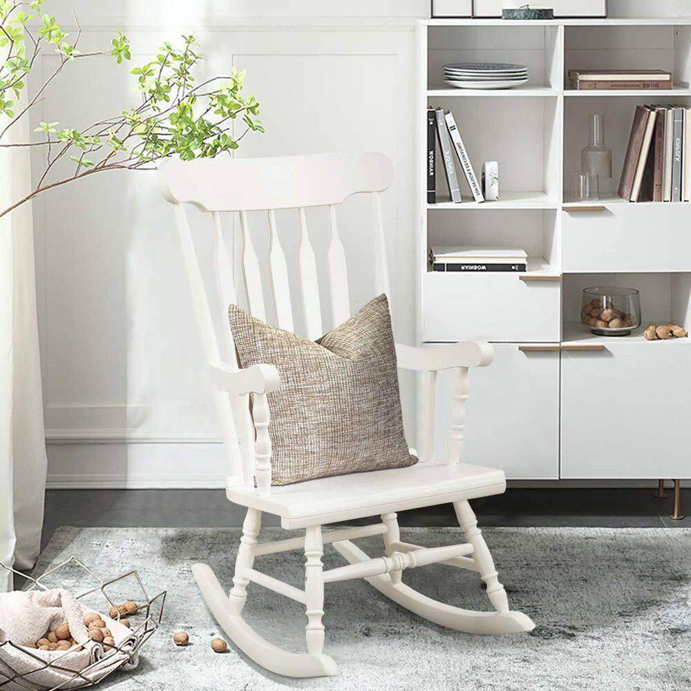 White All-Weather Solid Wood Outdoor Rocking Chair