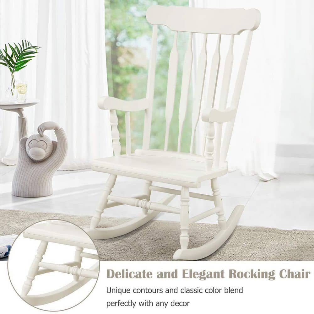 White All-Weather Solid Wood Outdoor Rocking Chair