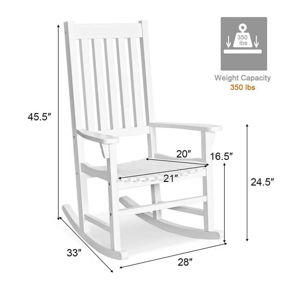 White Wooden High Back Outdoor Rocking Chair