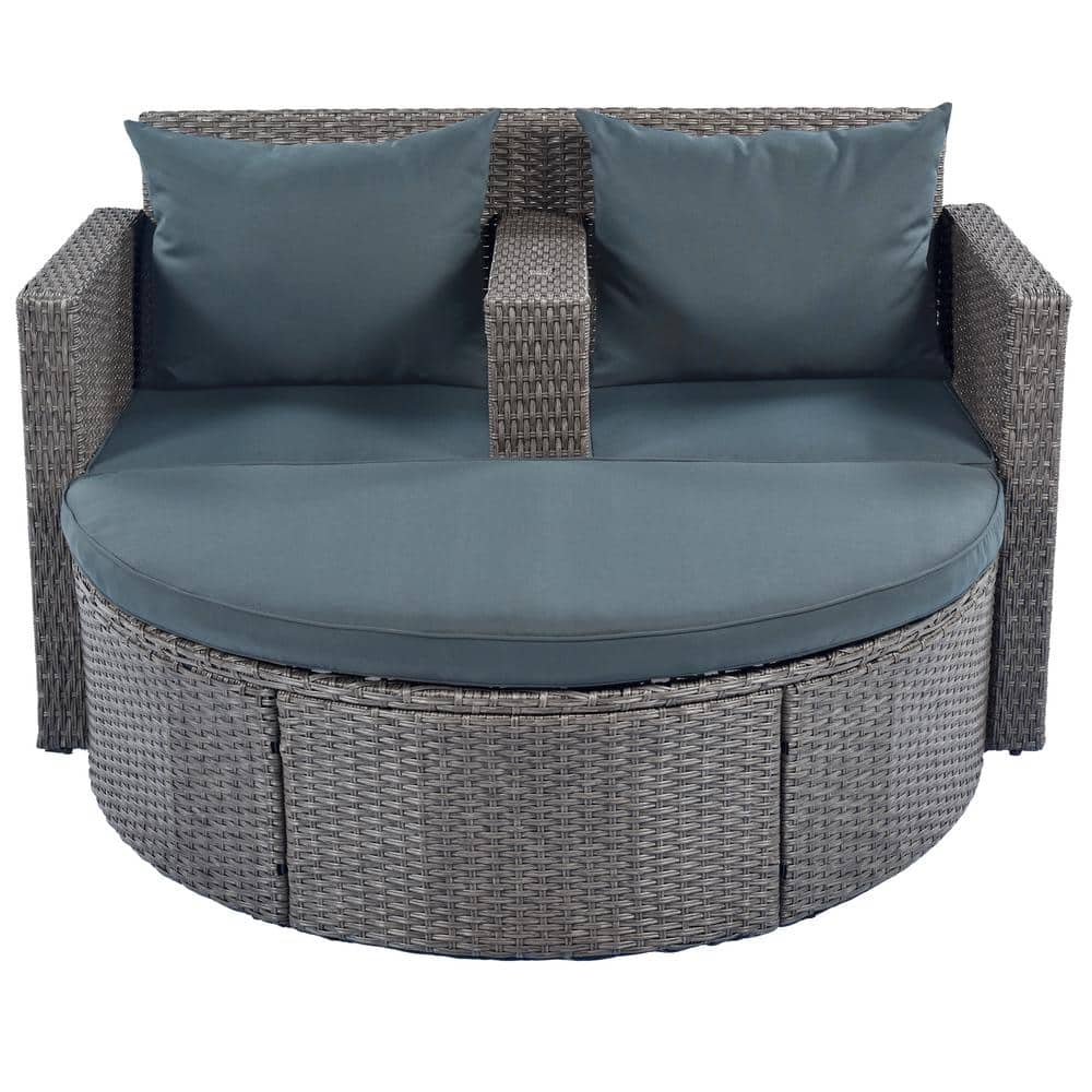 2-Piece All-Weather PE Wicker Outdoor Sectional Set Half-Moon Sectional Furniture Set with Gray Cushion