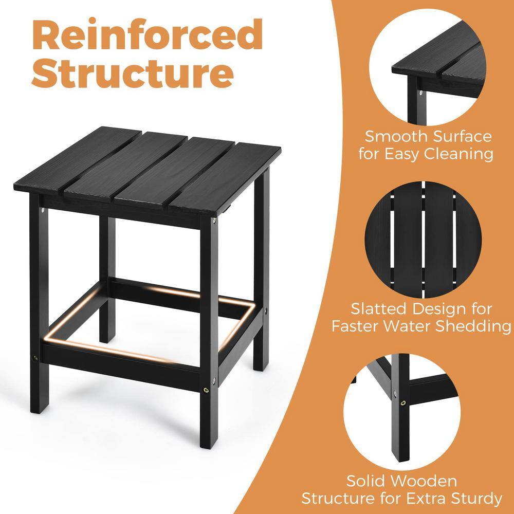 15 in. Black Square Wooden Slat Outdoor Side Table