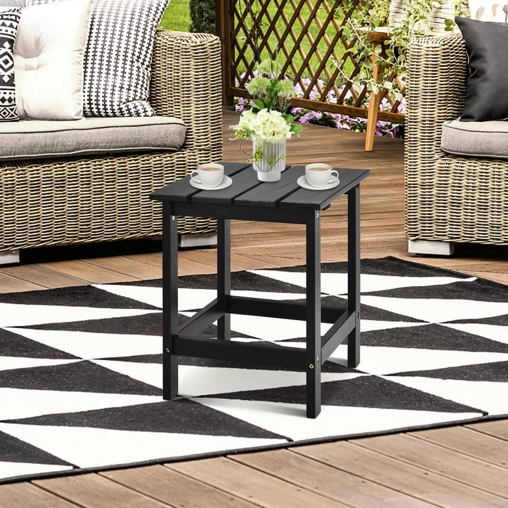 15 in. Black Square Wooden Slat Outdoor Side Table