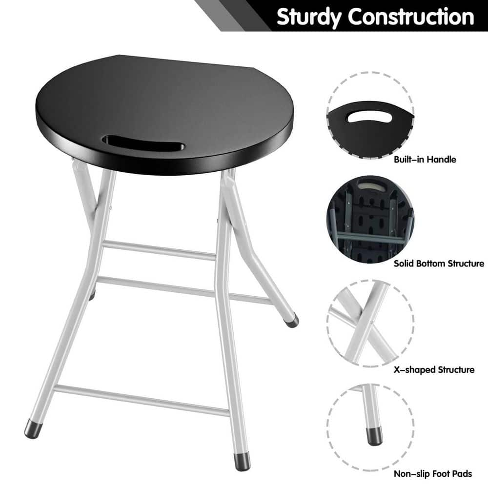 28 in. Black Metal Garden Stool Round Folding Stool with 330 lbs. Limited Sturdy Frame