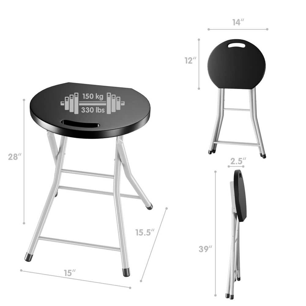 28 in. Black Metal Garden Stool Round Folding Stool with 330 lbs. Limited Sturdy Frame