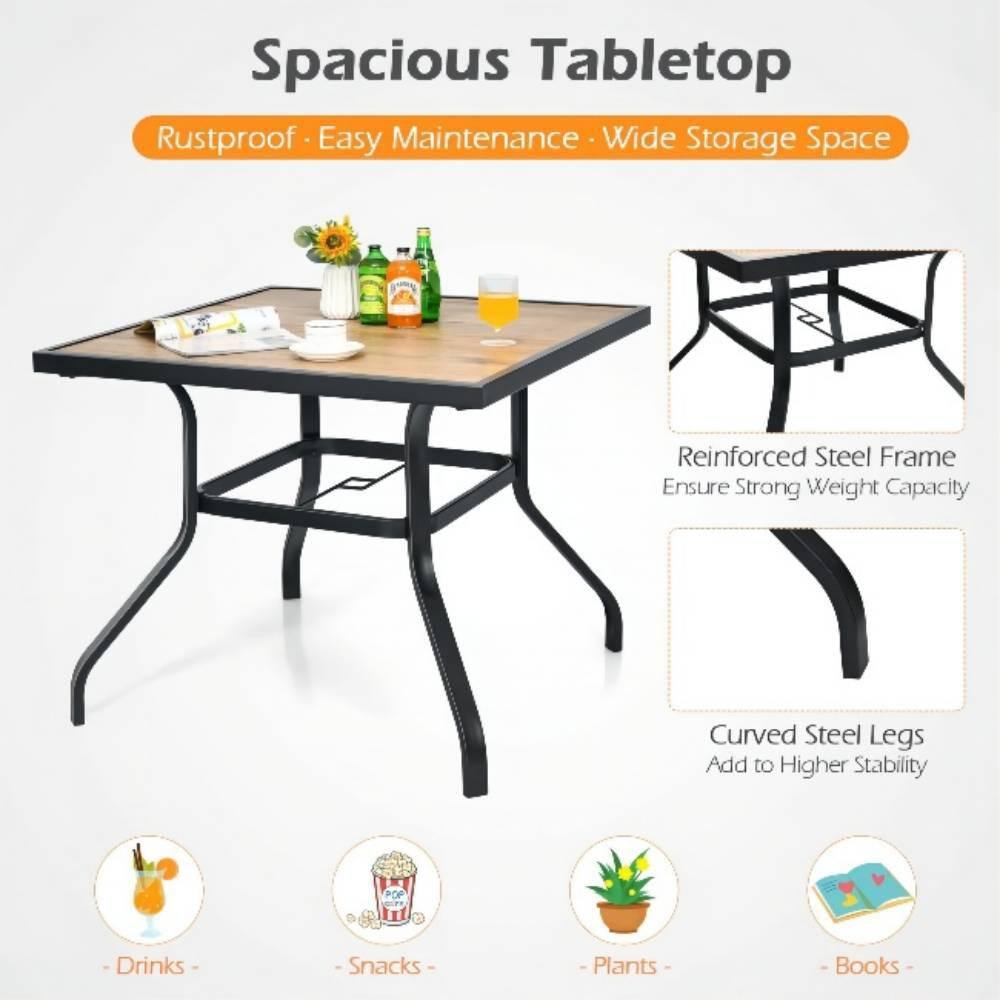 Black Square Metal Patio Outdoor Dining Table