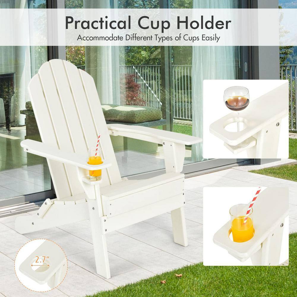 White Plastic Folding Adirondack Chair with Built-In Cup Holder