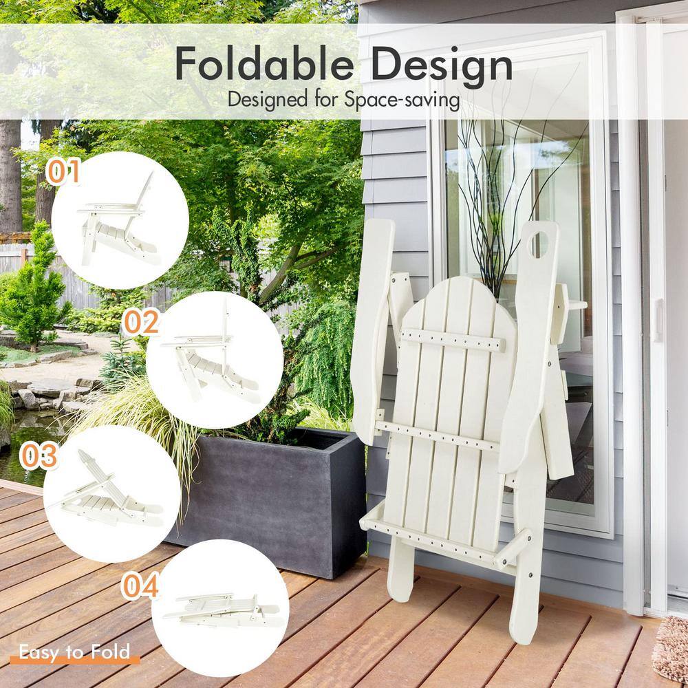 White Plastic Folding Adirondack Chair with Built-In Cup Holder