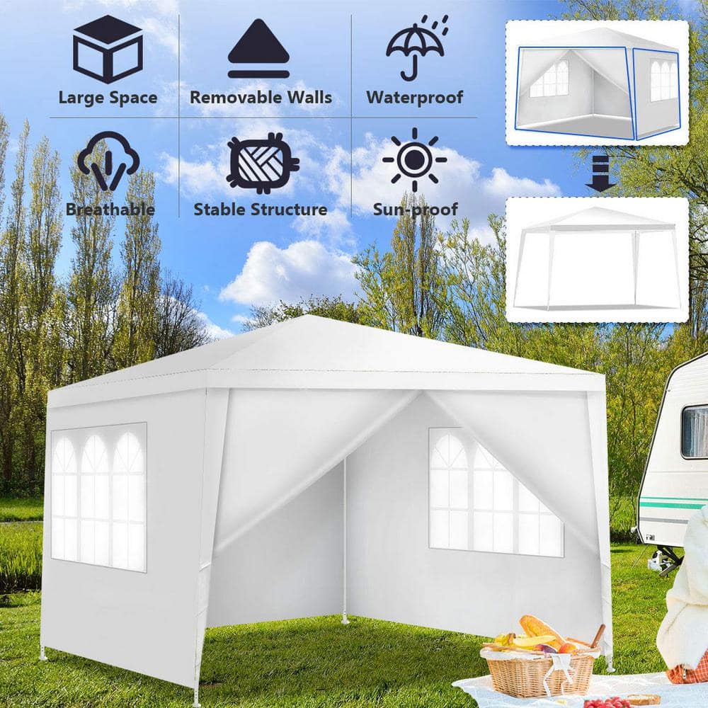 10 ft. x 10 ft. White Instant Canopy-Pop Up Tent with Side Wall