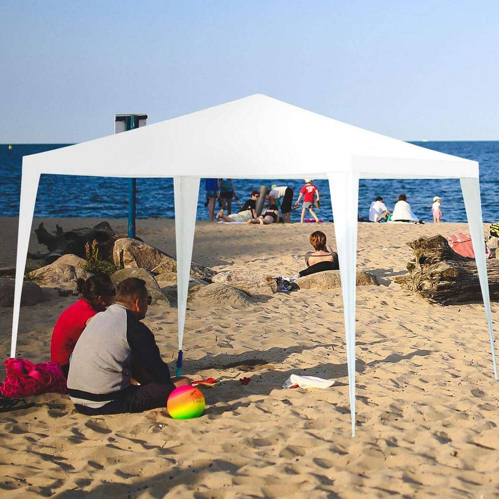 10 ft. x 10 ft. White Instant Canopy-Pop Up Tent with Side Wall