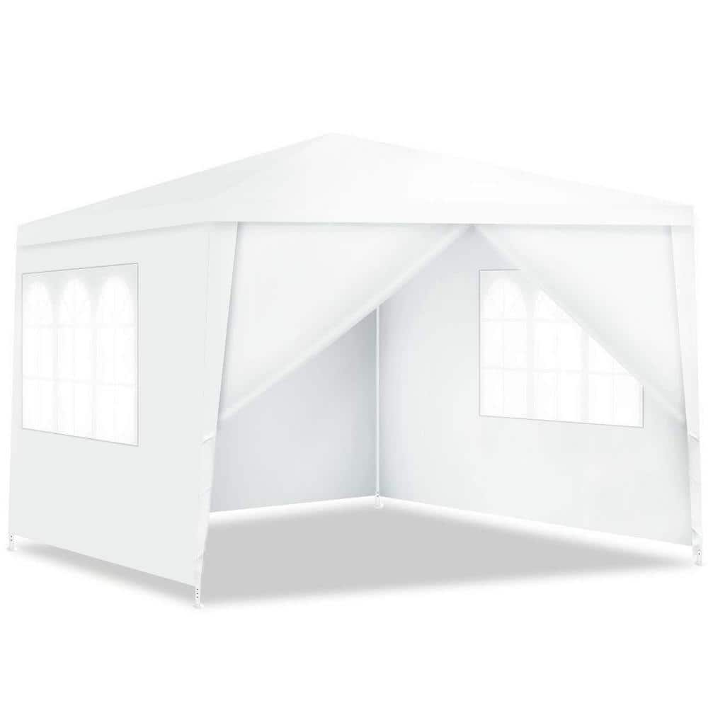 10 ft. x 10 ft. White Instant Canopy-Pop Up Tent with Side Wall