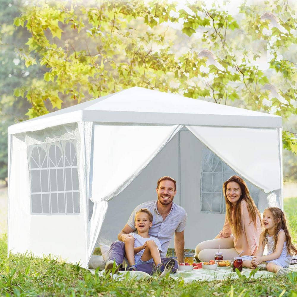 10 ft. x 10 ft. White Instant Canopy-Pop Up Tent with Side Wall