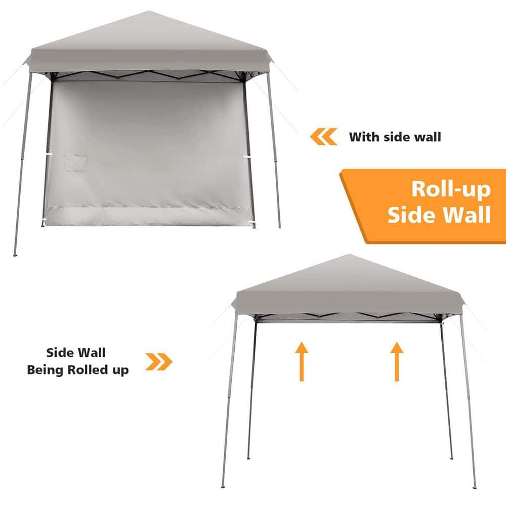 10 ft. x 10 ft. Gray Pop Up Tent Instant Canopy with Roll-up Side Wall