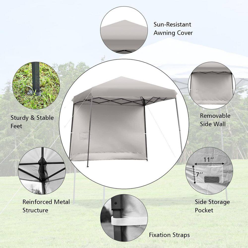 10 ft. x 10 ft. Gray Pop Up Tent Instant Canopy with Roll-up Side Wall