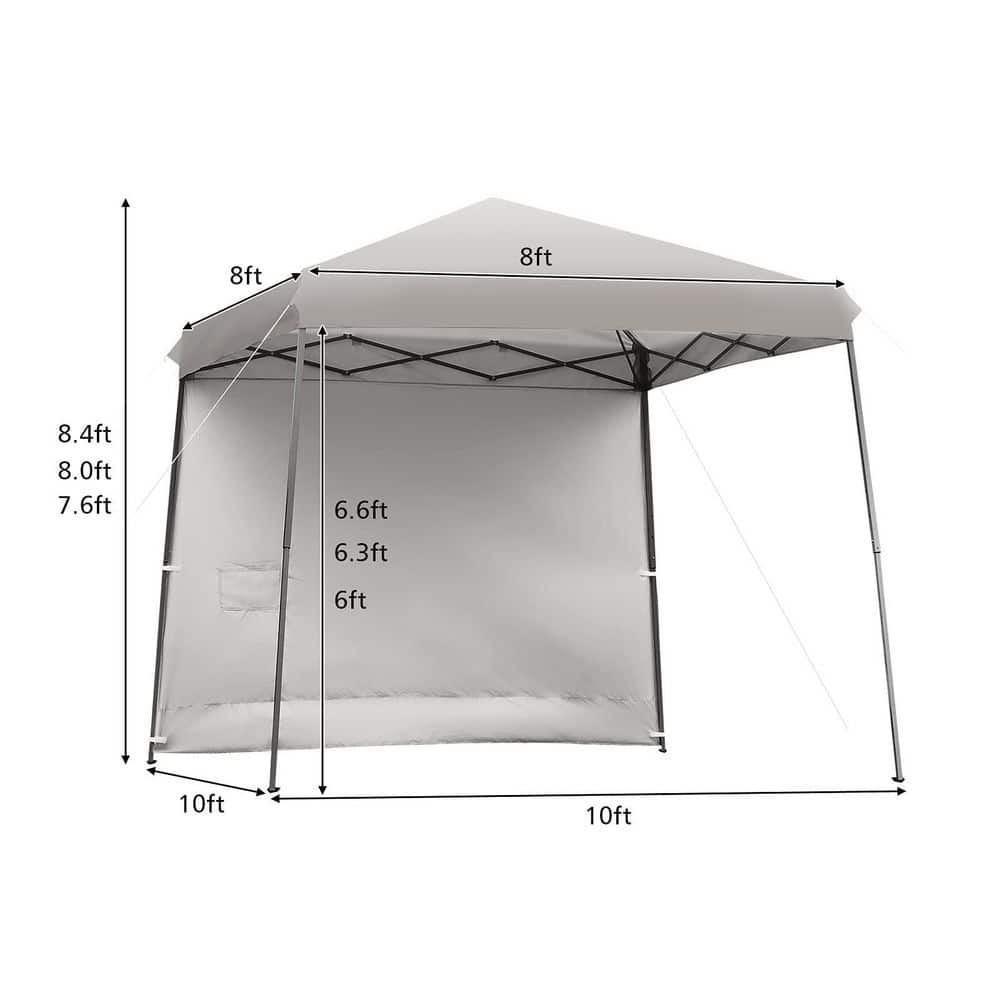 10 ft. x 10 ft. Gray Pop Up Tent Instant Canopy with Roll-up Side Wall