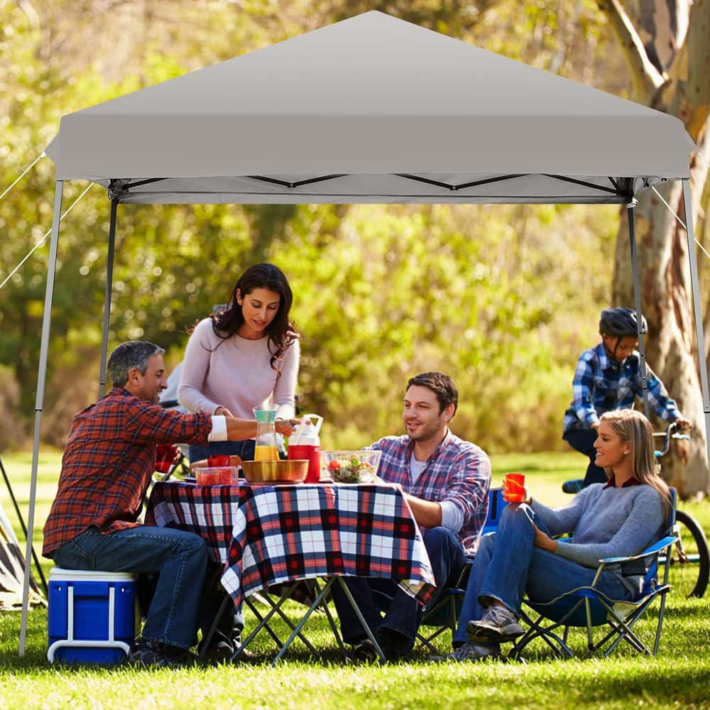 10 ft. x 10 ft. Gray Pop Up Tent Instant Canopy with Roll-up Side Wall