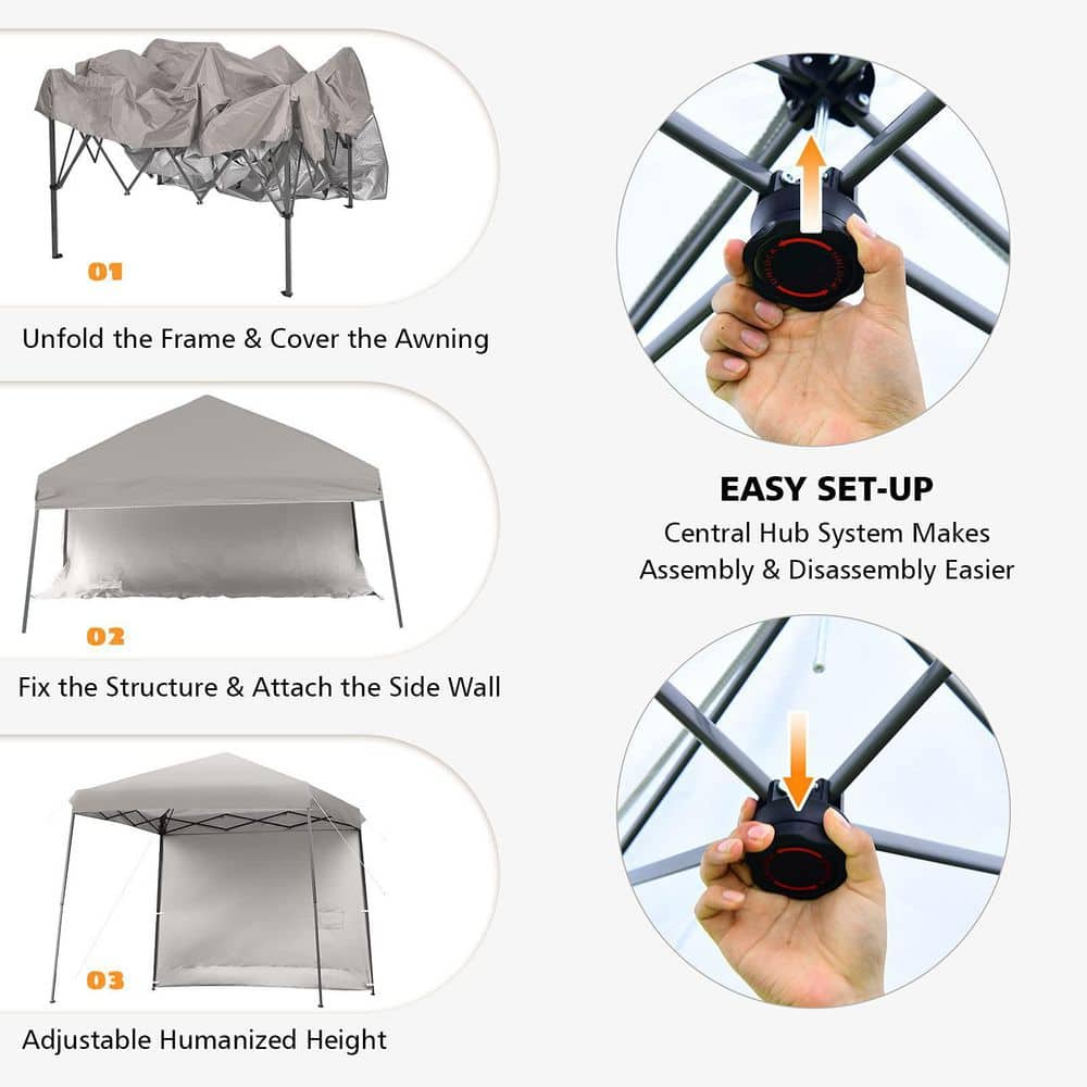 10 ft. x 10 ft. Gray Pop Up Tent Instant Canopy with Roll-up Side Wall