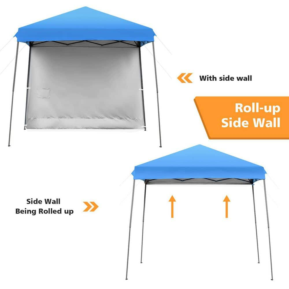 10 ft. x 10 ft. Blue Pop Up Tent Instant Canopy with Roll-up Side Wall