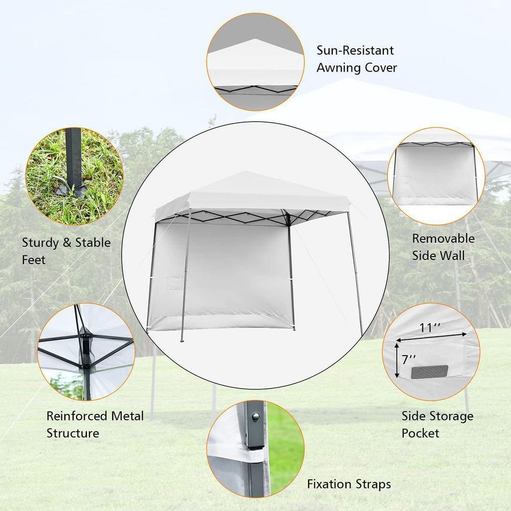 10 ft. x 10 ft. White Pop Up Tent Instant Canopy with Roll-up Side Wall