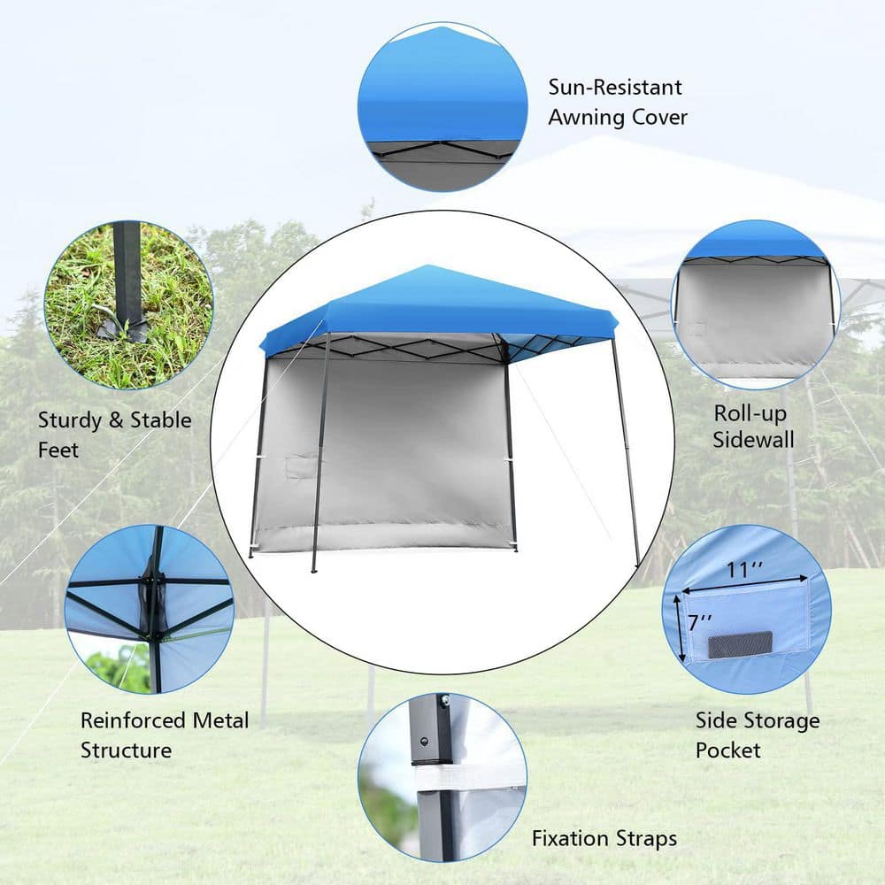 10 ft. x 10 ft. Blue Pop Up Tent Instant Canopy with Roll-up Side Wall