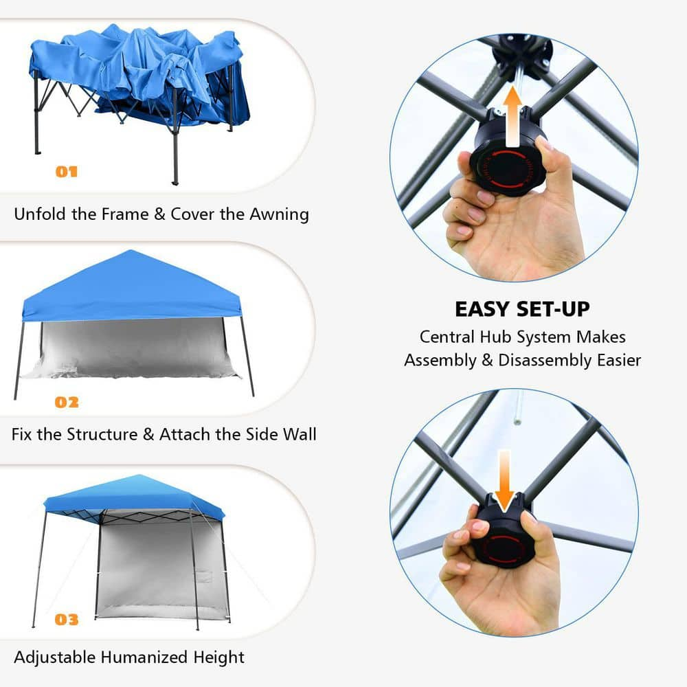 10 ft. x 10 ft. Blue Pop Up Tent Instant Canopy with Roll-up Side Wall