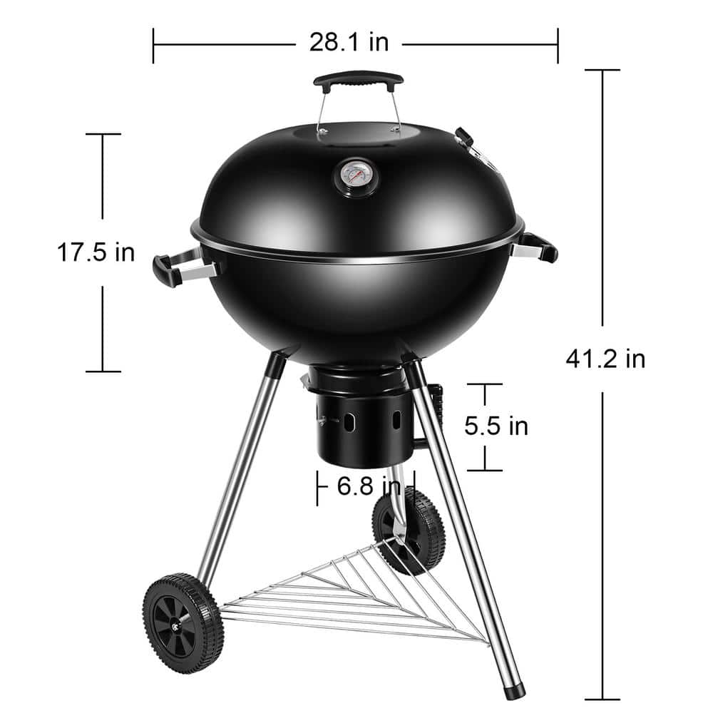 22 in. Portable Premium Charcoal Grill with Cover in Black