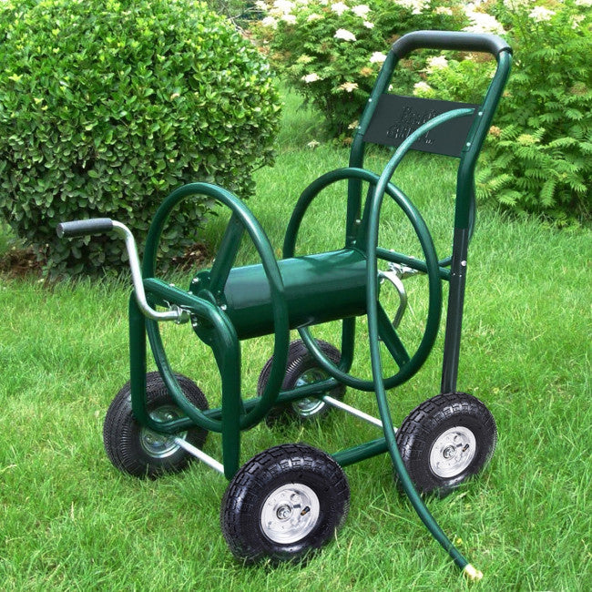 SUGIFT Hose Reel Cart Holds 350-Feet, Heavy Duty Hose Reel with 4 Solid Wheels, for Garden & Yard