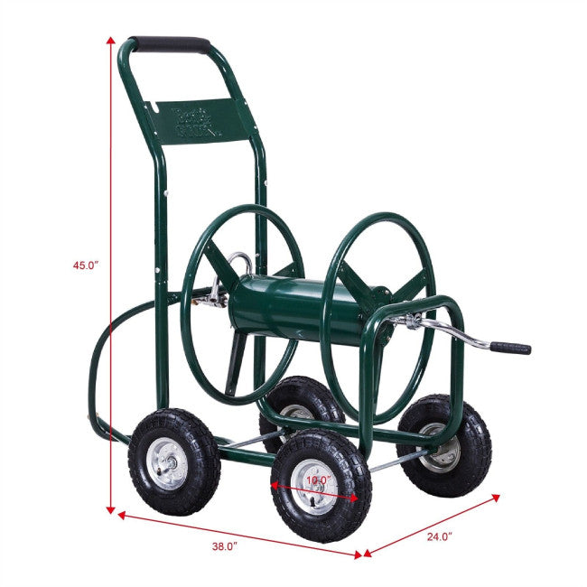 SUGIFT Hose Reel Cart Holds 350-Feet, Heavy Duty Hose Reel with 4 Solid Wheels, for Garden & Yard