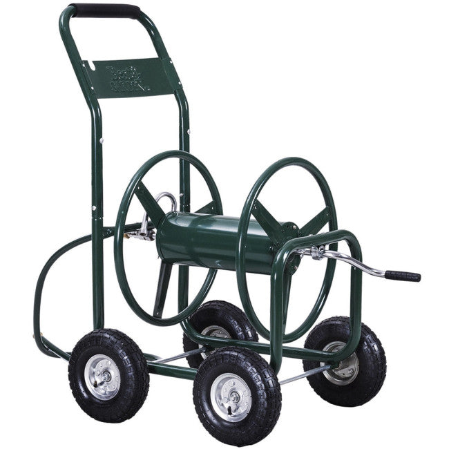 SUGIFT Hose Reel Cart Holds 350-Feet, Heavy Duty Hose Reel with 4 Solid Wheels, for Garden & Yard