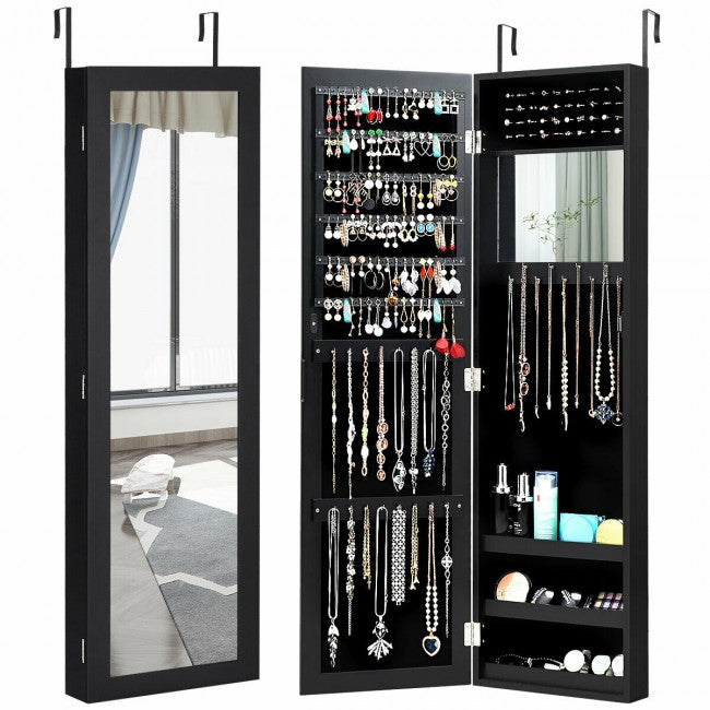 SUGIFT Wall Door Mounted Mirrored Jewelry Cabinet Storage Organizer,Black