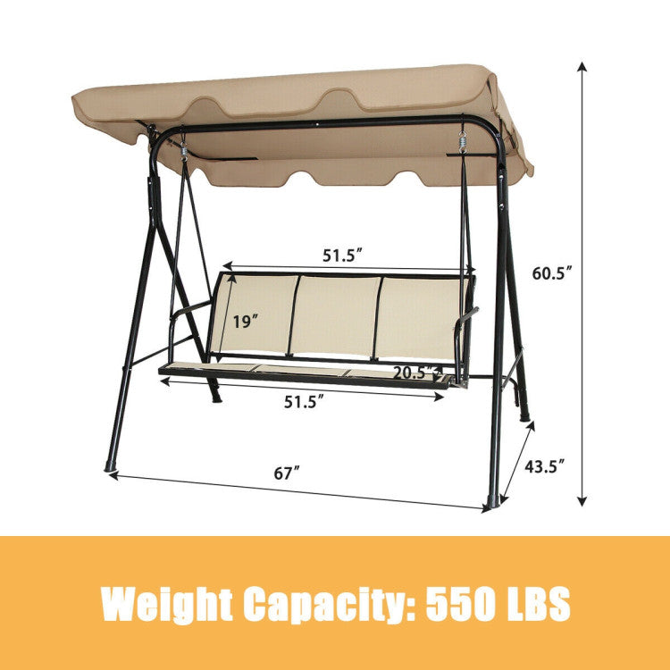 3-Person Black Metal Patio Swing Canopy