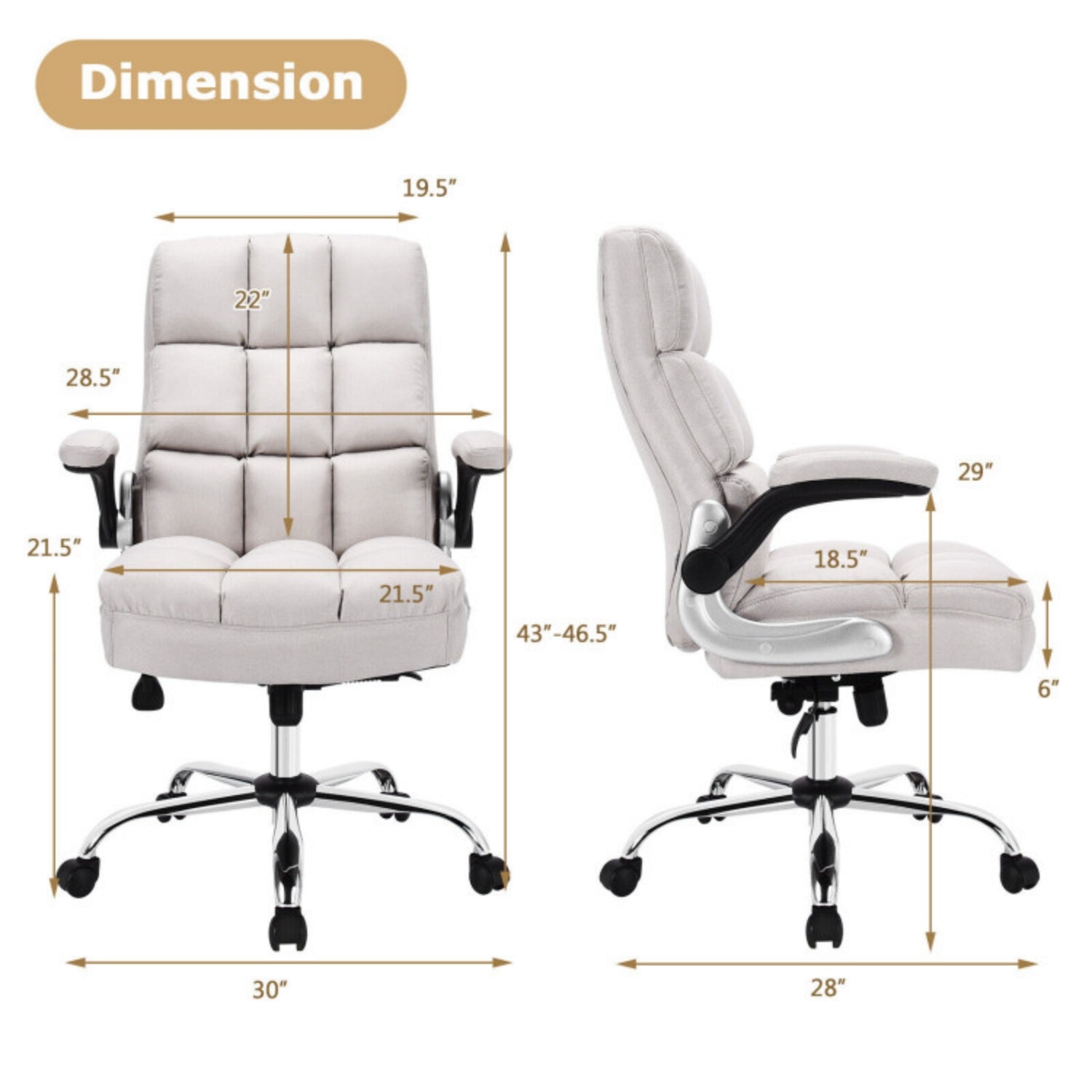 SUGIFT Adjustable Swivel Office Chair with High Back and Flip-up Arm, Beige