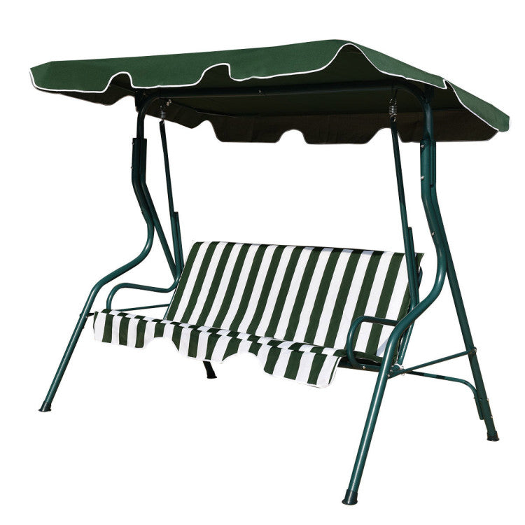3-Person Steel Outdoor Patio Swing Chair with Cushion and Canopy
