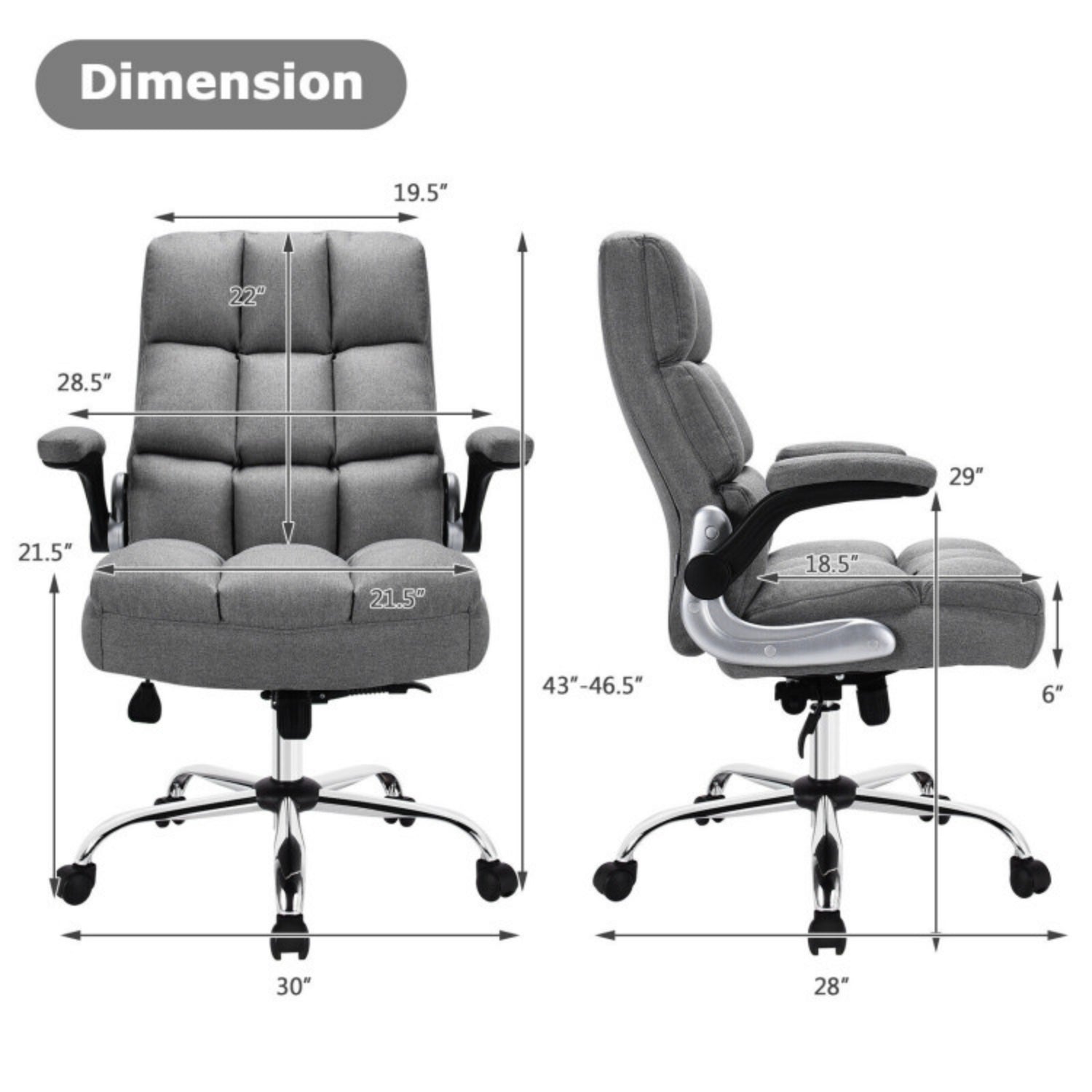 SUGIFT Adjustable Swivel Office Chair with High Back and Flip-up Arm, Gray