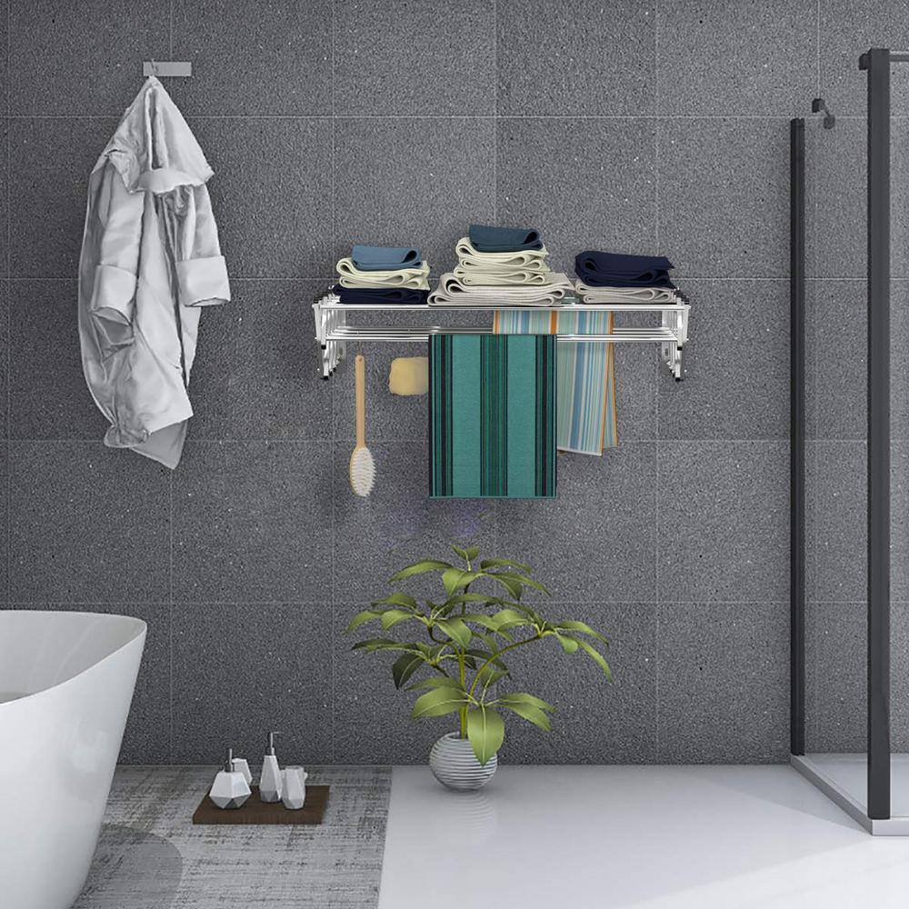 Wall Mounted Expandable Bathroom Shelf Towel Rack