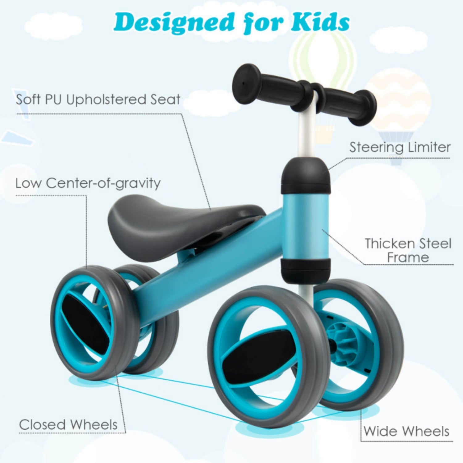 SUGIFT 4 Wheels Baby Balance Bike Toy, Blue