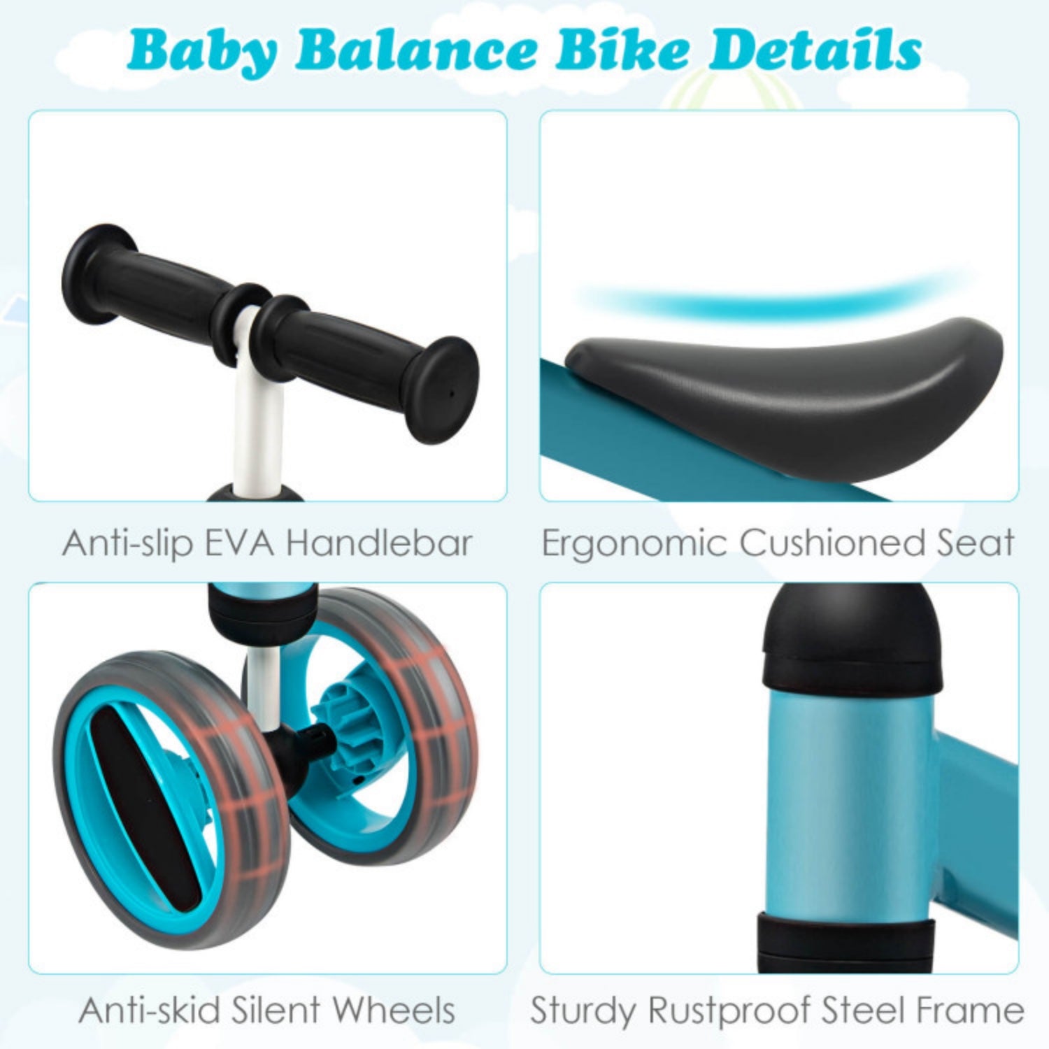 SUGIFT 4 Wheels Baby Balance Bike Toy, Blue