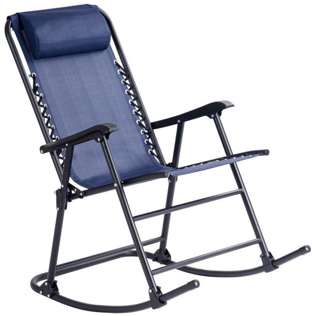 SUGIFT Outdoor Patio Headrest Folding Zero Gravity Rocking Chair,Blue