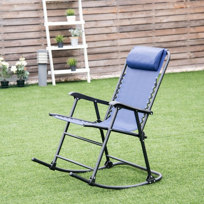 SUGIFT Outdoor Patio Headrest Folding Zero Gravity Rocking Chair,Blue