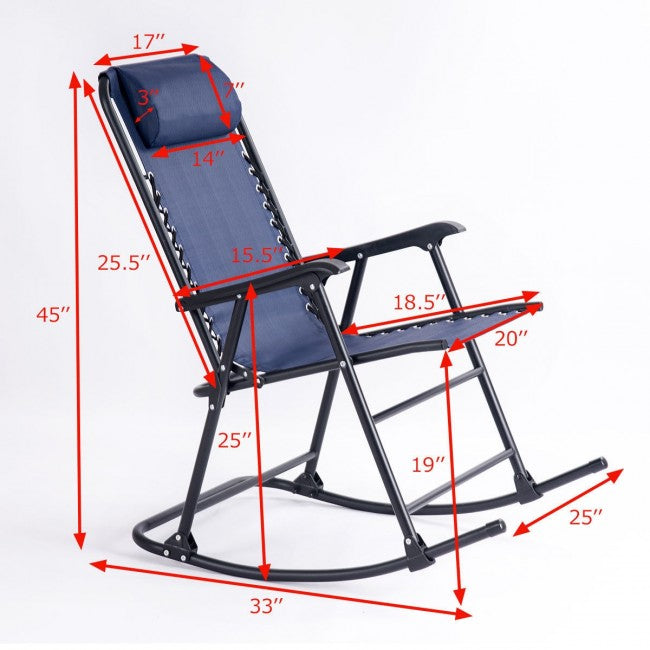 SUGIFT Outdoor Patio Headrest Folding Zero Gravity Rocking Chair,Blue