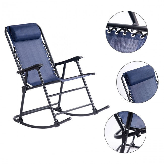 SUGIFT Outdoor Patio Headrest Folding Zero Gravity Rocking Chair,Blue