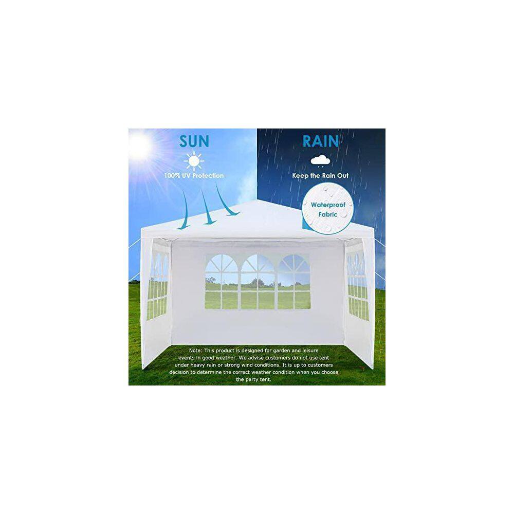 10 ft. x 10 ft. White Canopy Tent Heavy-Duty Wedding Party Tent Canopy with 3 Removable Side Walls