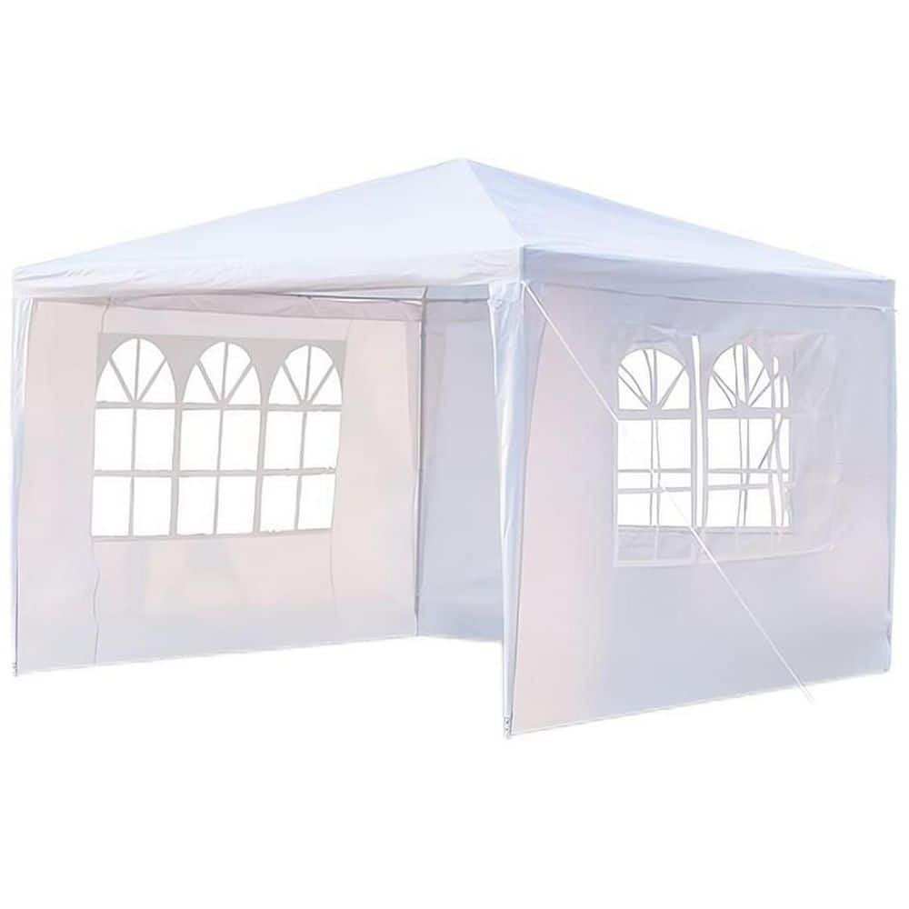 10 ft. x 10 ft. White Canopy Tent Heavy-Duty Wedding Party Tent Canopy with 3 Removable Side Walls