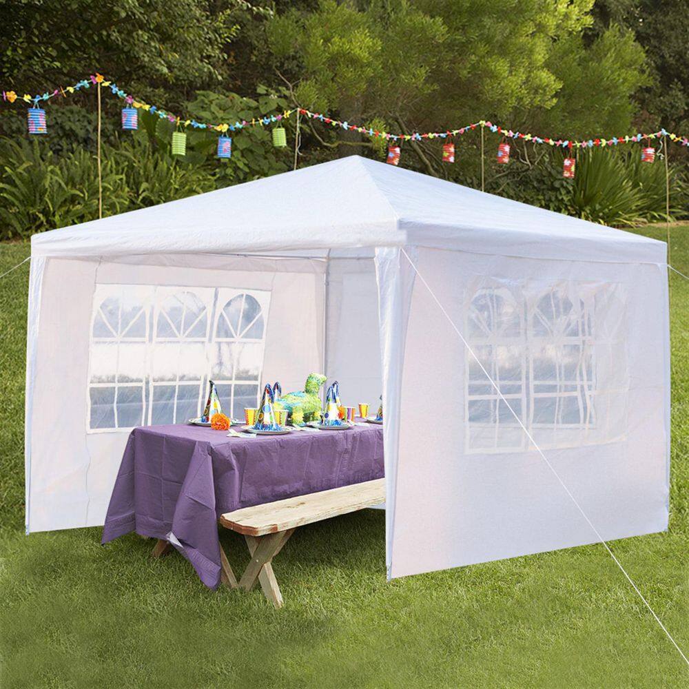 10 ft. x 10 ft. White Canopy Tent Heavy-Duty Wedding Party Tent Canopy with 3 Removable Side Walls