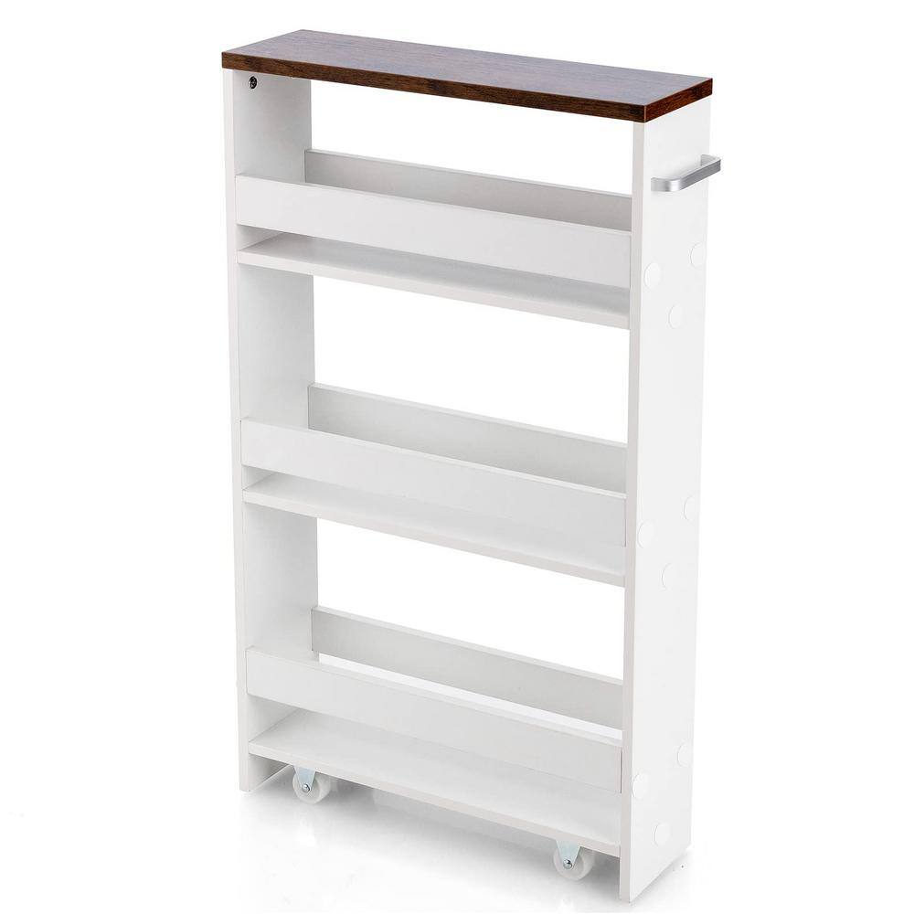 19 in. W White Rolling Kitchen Cart with Handle