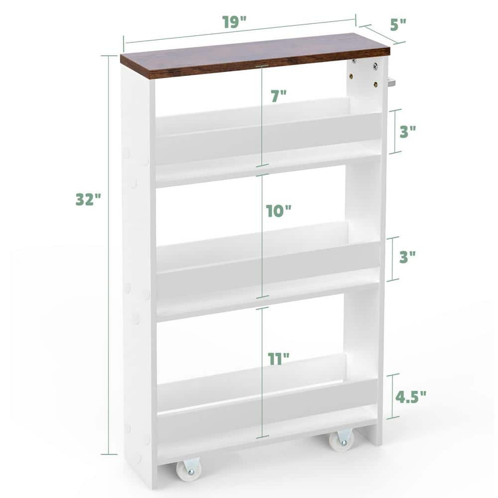 19 in. W White Rolling Kitchen Cart with Handle