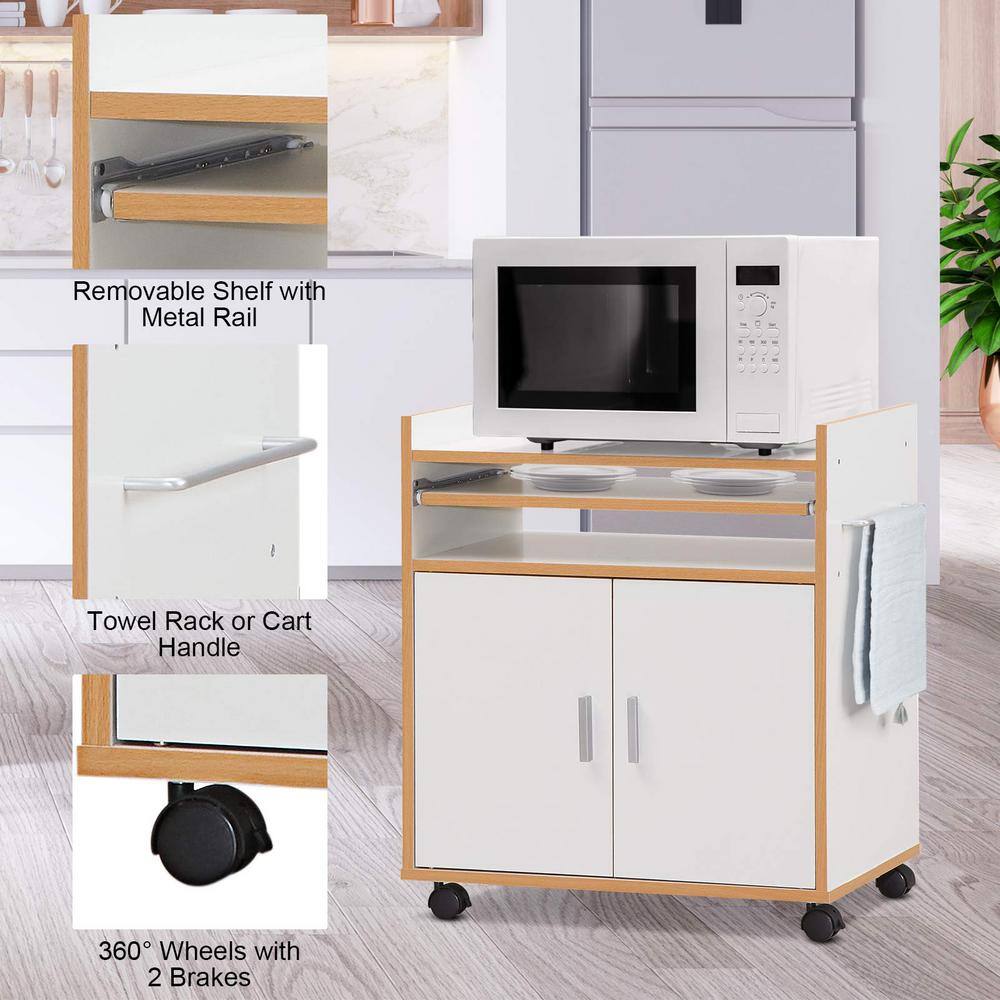 White Rolling Kitchen Cart Kitchen Island with Removable Shelf and Towel Rack