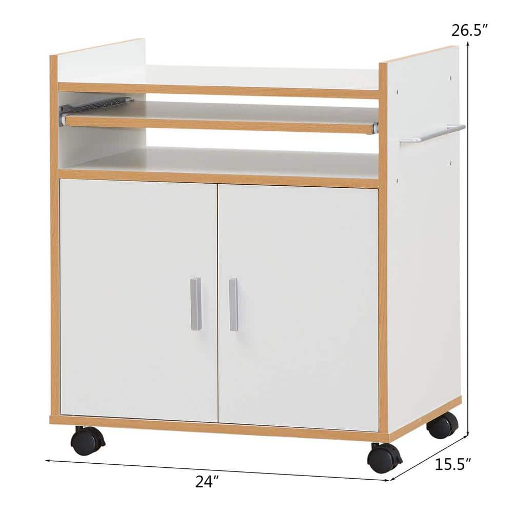 White Rolling Kitchen Cart Kitchen Island with Removable Shelf and Towel Rack