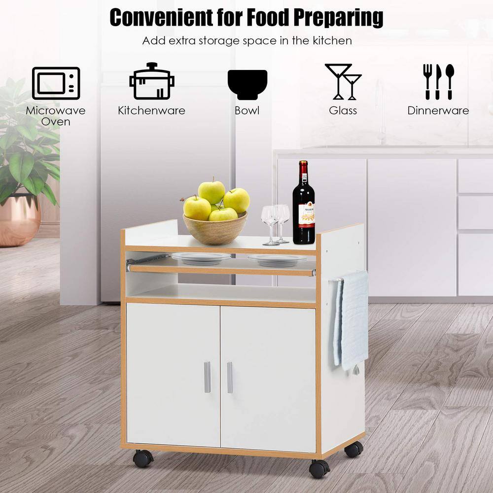 White Rolling Kitchen Cart Kitchen Island with Removable Shelf and Towel Rack